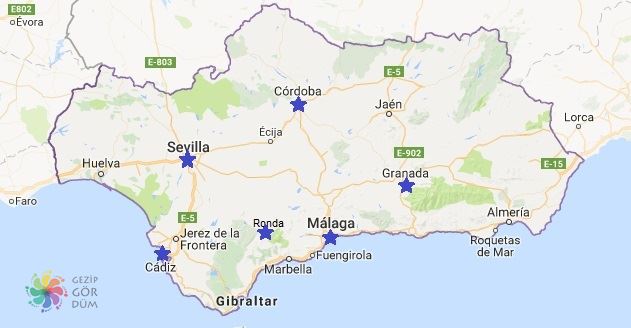 İspanya Endülüs Bölgesi Haritası