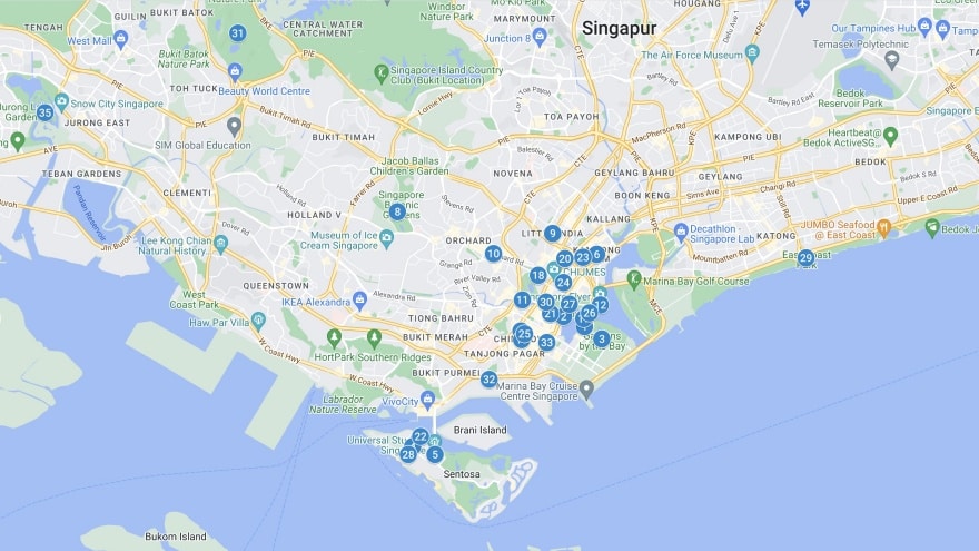 Singapur gezilecek yerler harita konumları