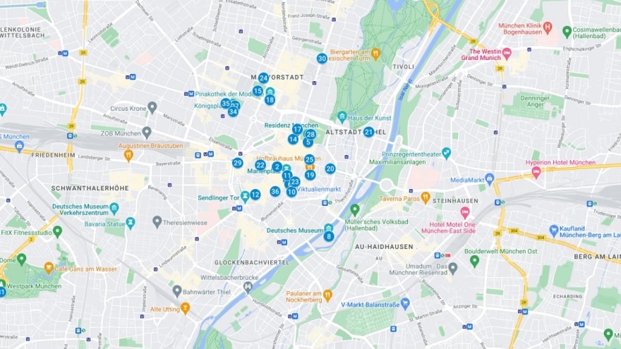Münih gezilecek yerler harita konumları