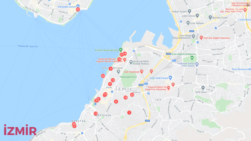 İzmir gezilecek yerler haritası