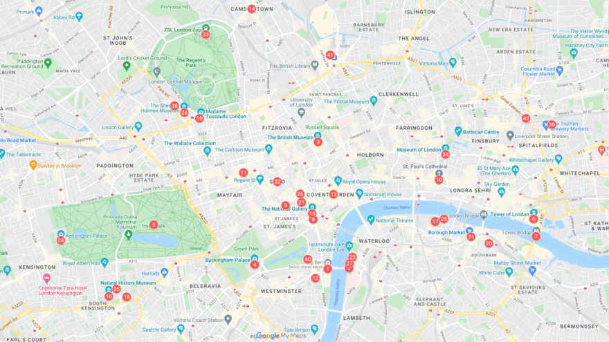 Londra gezilecek yerler harita konumları
