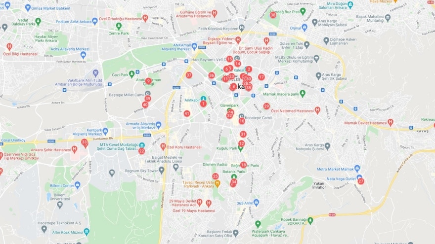 Ankara gezilecek yerler harita konumları