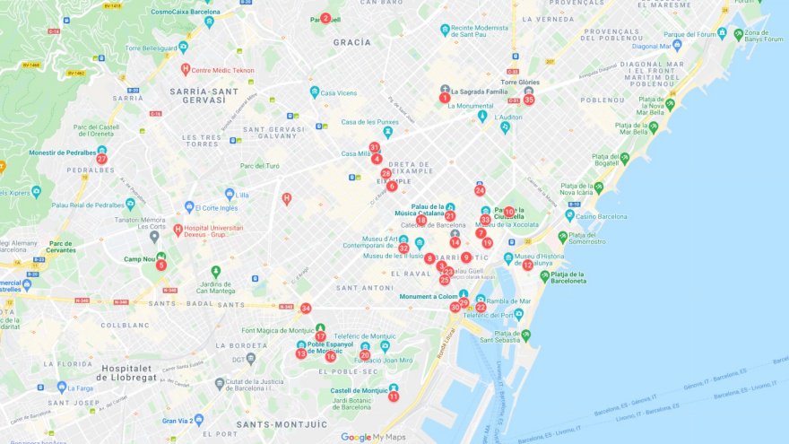 Barselona gezilecek yerler harita konumları