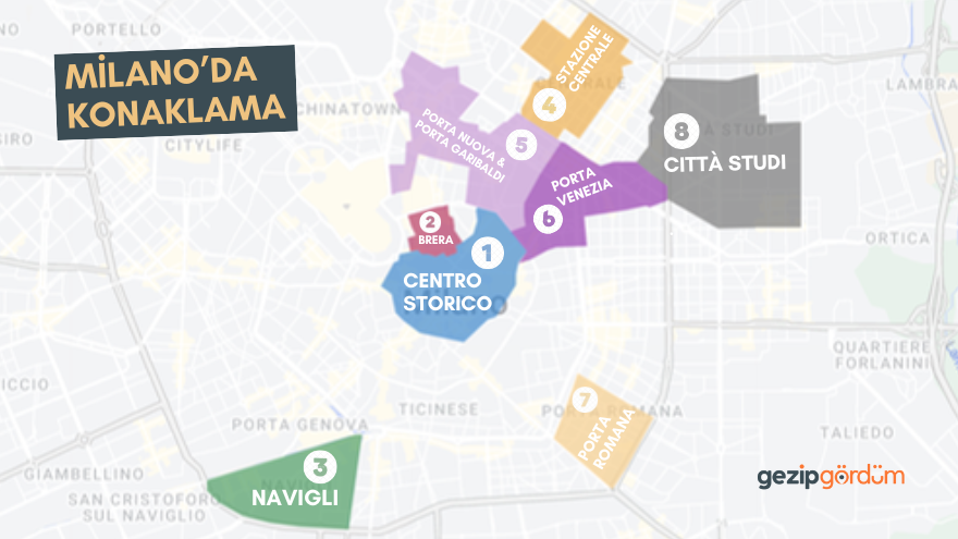 Milano'da konaklama yapılacak bölgeler