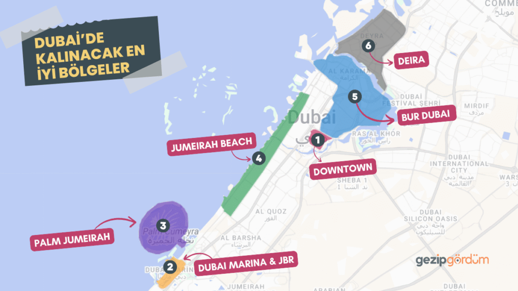 Dubai Konaklama Bölgeleri Haritası