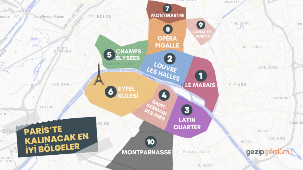 Paris Konaklama Bölgeleri Haritası