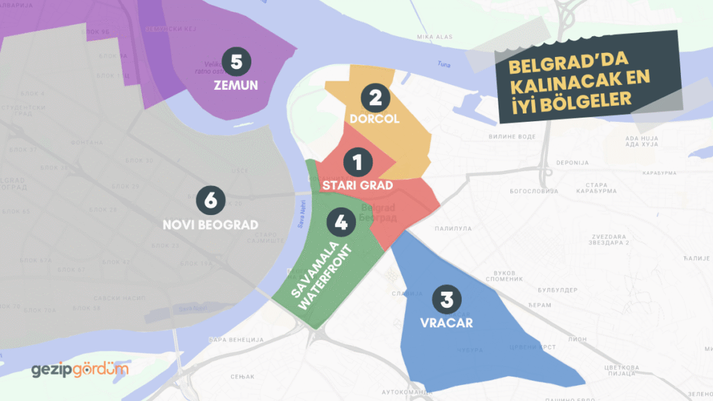 Belgrad’da nerede kalınır haritası ve bölgeler